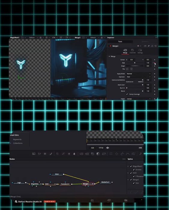 Inside DaVinci Resolve Fusion: the node graph behind a transition